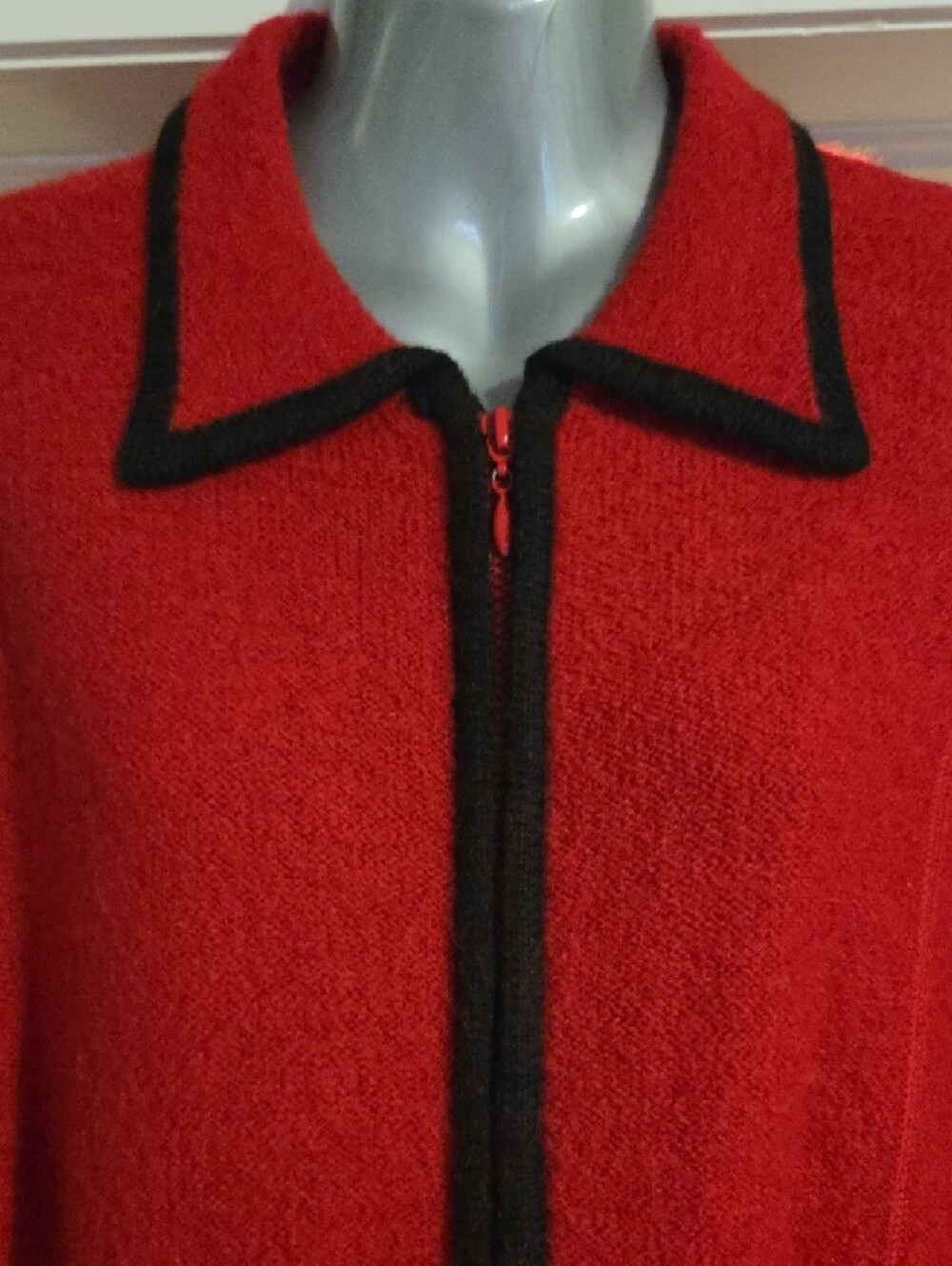 HERMAN GEIST Red Wool Zip-Front Jacket with Black Trim - Picture 3 of 10